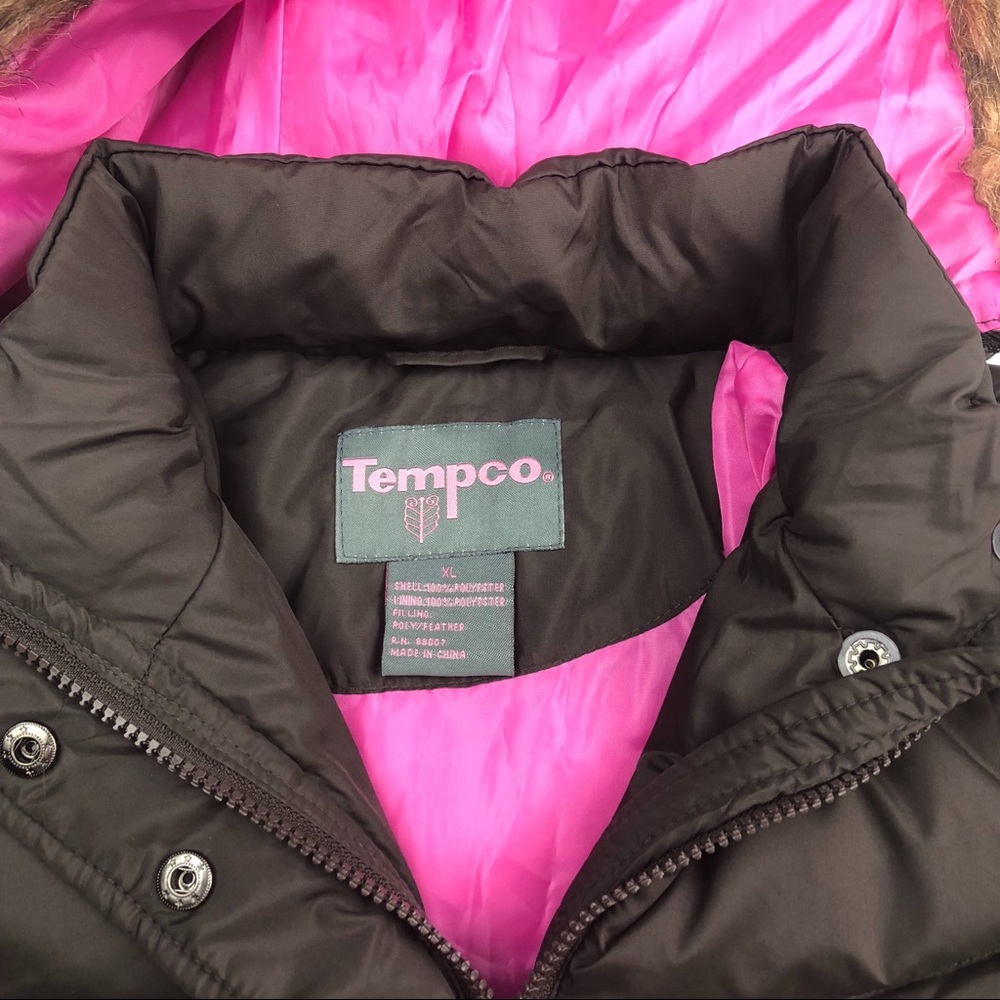 NWOT Y2K Tempco Brown/Pink Fur-Trim Hood Down Puffer Jacket - Picture 5 of 8